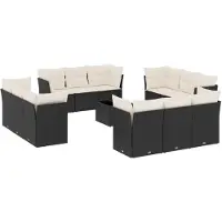 vidaXL Ensemble de 13 canapés de jardin avec coussins noir poly rotin