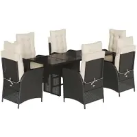 Syfax Ensemble à manger de jardin coussins 7pcs Noir Résine tressée