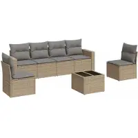 vidaXL Ensemble de salon de jardin 7 pièces avec coussins Beige Poly Rattan