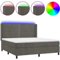 vidaXL Lit boxspring avec matelas & LED gris foncé 180x200 cm velours