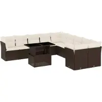 vidaXL Ensemble de salon de jardin 11 pièces avec coussins Marron Poly rotin