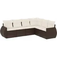 Syfax Salon de jardin avec coussins 6 pcs marron résine tressée