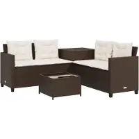 vidaXL Canapé de jardin en L avec table et coussins Marron Poly rotin
