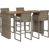 Syfax Ensemble de bar de jardin 5 pcs sans coussins gris poly rotin