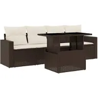 Syfax Salon de jardin avec coussins 5 pcs marron résine tressée