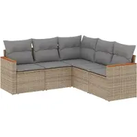 vidaXL Ensemble de salon de jardin 5 pièces avec coussins Beige Poly Rattan