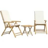 vidaXL Ensemble Bistro 3 pièces pliable avec coussins blanc crème en bambou