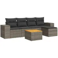 vidaXL Ensemble de salon de jardin 6 pièces avec coussins Gris Poly rotin
