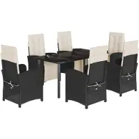 Syfax Ensemble à manger de jardin coussins 7pcs Noir Résine tressée
