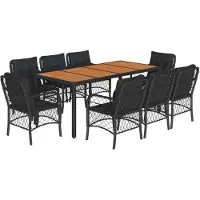 Syfax Ensemble à manger de jardin 9pcs coussins noir résine tressée