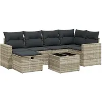 Syfax Salon de jardin avec coussins 7 pcs gris clair résine tressée