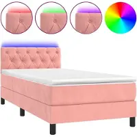 vidaXL Lit boxspring avec matelas & LED rose 80x200 cm velours