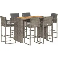 Syfax Ensemble de bar de jardin 7 pcs avec coussins gris poly rotin