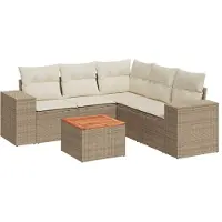 vidaXL Ensemble de salon de jardin 6 pièces avec coussins Beige Poly Rattan