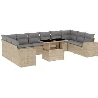 vidaXL Ensemble de salon de jardin 11 pièces avec coussins Beige Poly Rattan