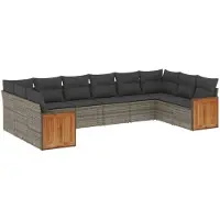 vidaXL Ensemble de salon de jardin 10 pièces avec coussins Gris Poly Rattan
