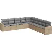 vidaXL Ensemble de salon de jardin 9 pièces avec coussins beige Poly rotin