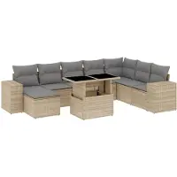 vidaXL Ensemble de salon de jardin 9 pièces avec coussins beige Poly rotin