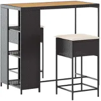 Syfax Ensemble de bar de jardin 3 pcs avec coussins noir poly rotin