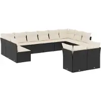 Syfax Salon de jardin 12 pcs avec coussins noir résine tressée
