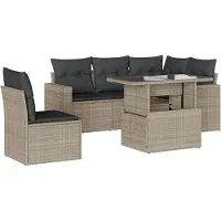 Syfax Salon de jardin 6 pcs avec coussins gris clair résine tressée