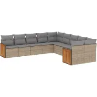 vidaXL Ensemble de salon de jardin 10 pièces avec coussins Beige Poly Rattan