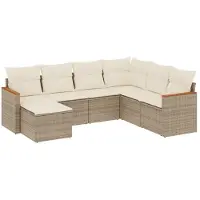 vidaXL Ensemble de salon de jardin 7 pièces avec coussins Beige Poly Rattan