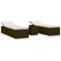 Syfax Chaise longue de jardin table à thé 3 pcs Résine tressée Marron