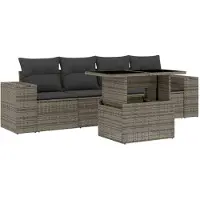 vidaXL Ensemble de salon de jardin 5 pièces avec coussins Gris Poly rotin