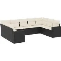 vidaXL Ensemble de salon de jardin 9 pièces avec coussins noir poly rotin