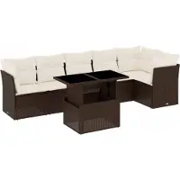 Syfax Salon de jardin avec coussins 7 pcs marron résine tressée