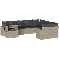 vidaXL Ensemble de 10 canapés de jardin avec coussins gris clair Poly rotin
