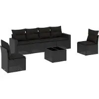 Syfax Salon de jardin 7 pcs avec coussins noir résine tressée