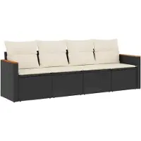 vidaXL Ensemble de salon de jardin 4 pièces avec coussins noir poly rotin