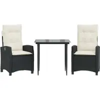 Syfax Ensemble à manger de jardin avec coussins 3 pcs Noir