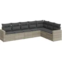 vidaXL Ensemble de salon de jardin 7 pièces avec coussins gris clair Poly rotin