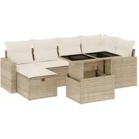 Syfax Salon de jardin avec coussins 7 pcs beige résine tressée