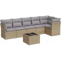 vidaXL Ensemble de salon de jardin 7 pièces avec coussins Beige Poly Rattan