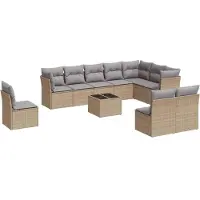vidaXL Ensemble de salon de jardin 11 pièces avec coussins Beige Poly Rattan
