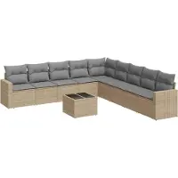 vidaXL Ensemble de salon de jardin 10 pièces avec coussins Beige Poly Rattan