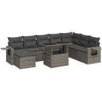 vidaXL Ensemble de salon de jardin 9 pièces avec coussins Gris Poly rotin