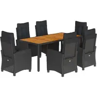 Syfax Ensemble à manger de jardin coussins 7pcs Noir Résine tressée