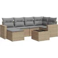 vidaXL Ensemble de salon de jardin 7 pièces avec coussins Beige Poly Rattan