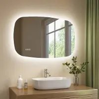S'AFIELINA 95×60 cm Miroir de Salle de Bain avec Éclairage, Miroir LED Oval avec Interrupteur Tactile,3 Couleurs de Lumière Réglables, Anti-Buée