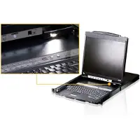 Aten CL5808N FR Commutateur KVM Dual Rail 8 ports, LCD 19" (PS/2-USB VGA) Disposition FR, Commutateur KVM, Noir