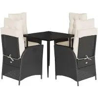 Syfax Ensemble à manger de jardin coussins 5pcs Noir Résine tressée