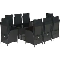 Syfax Ensemble à manger de jardin 9pcs coussins noir résine tressée
