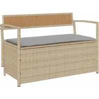 vidaXL Banc de jardin avec espace de rangement et coussins Beige Poly Rattan