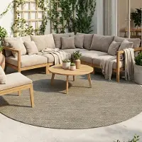 FRAAI Tapis d'extérieur rond | Malta Arrow Naturel | Ø 200cm | Crème | Rond | Tapis d'extérieur