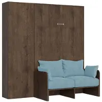 Itamoby Lit Queen-Size Escamotable Kentaro 120 Cm Avec Canapé Et Colonne En Noyer, Bleu Clair